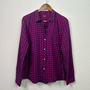 UNTuckIt Women’s Blue Pink Plaid Thereza Button Up Shirt Size 16